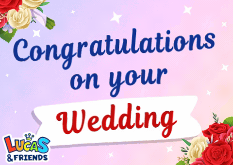 A Congratulations On Your Wedding Sign With Flowers GIF