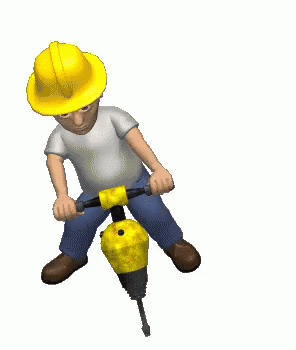 A Construction Worker Wearing A Yellow Hard Hat Is Using A Yellow Drill GIF