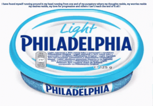 A Container Of Light Philadelphia Cheese With A Quote On The Bottom GIF