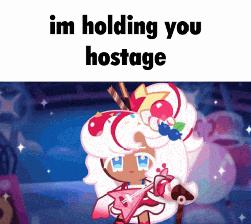 A Cookie Run Character Is Holding A Guitar And Says Im Holding You Hostage . GIF