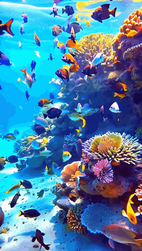 a coral reef with a lot of fish swimming around it