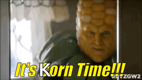 A Corn On The Cob Head Says It 'S Korn Time !!! GIF