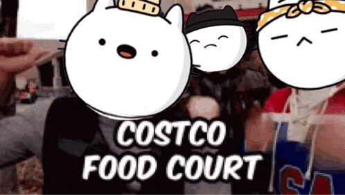 A Costco Food Court Advertisement With Cartoon Characters On It GIF