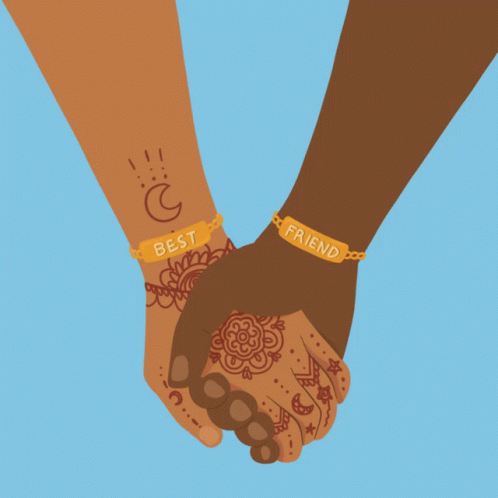 A Couple Holding Hands With Bracelets That Say Best Friend GIF