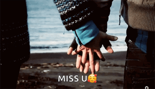 A Couple Holding Hands With The Words Miss U On The Bottom Right GIF