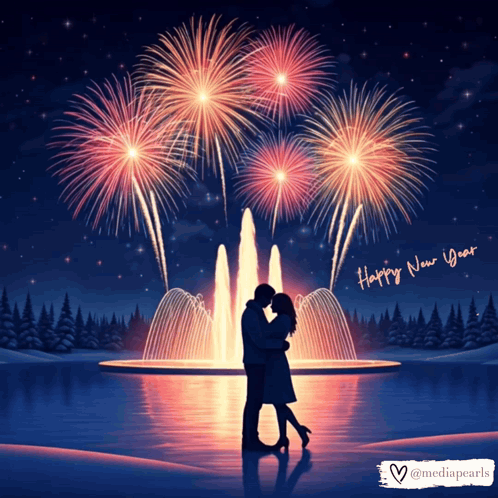 Couple Kissing Fireworks Happy New Year GIF