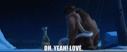 A Couple Of Animals Standing Next To Each Other With The Words Oh Yeah Love GIF