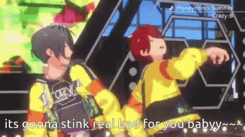 A Couple Of Anime Characters Are Dancing And One Of Them Says It 'S Gonna Stink Real Bad For You Baby GIF