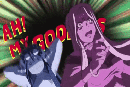 A Couple Of Anime Characters Are Standing Next To Each Other And One Of Them Is Saying Ah My God GIF
