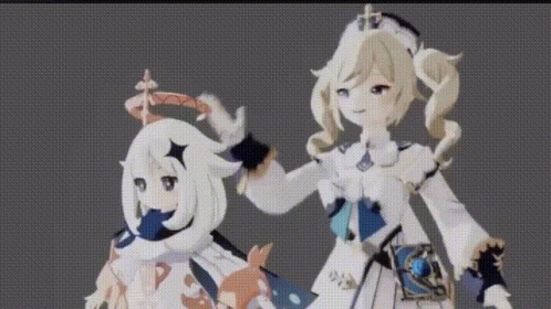 A Couple Of Anime Characters Are Standing Next To Each Other . GIF