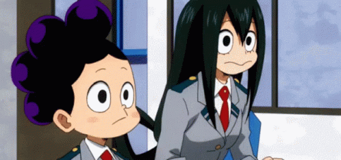 A Couple Of Anime Characters Are Standing Next To Each Other . GIF