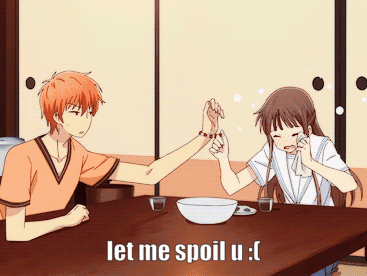A Couple Of Anime Characters Giving Each Other A High Five With The Caption Let Me Spoil U: GIF