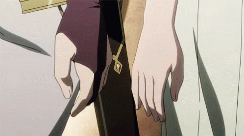 A Couple Of Anime Characters Holding Hands With A Key Between Them GIF
