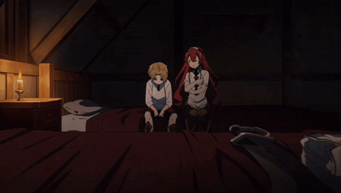 a couple of anime characters hugging each other with one looking at the camera