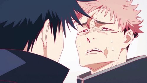 A Couple Of Anime Characters Looking At Each Other GIF