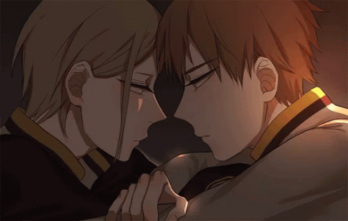 A Couple Of Anime Characters Looking At Each Other With The Words " I Don 'T Care If You 'Re Weak And Small " GIF