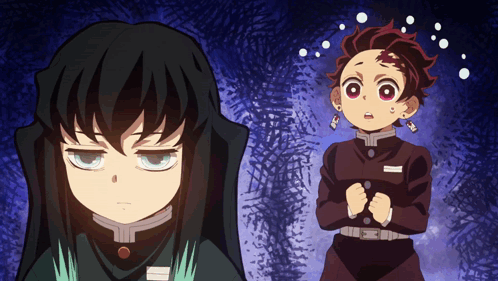 A Couple Of Anime Characters Standing Next To Each Other One Of Which Has A Black Cape On GIF