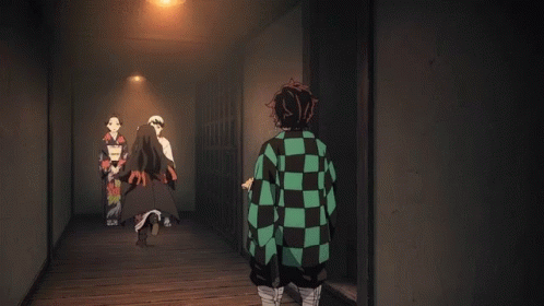 A Couple Of Anime Characters Standing Next To Each Other One Of Which Has Purple Eyes GIF