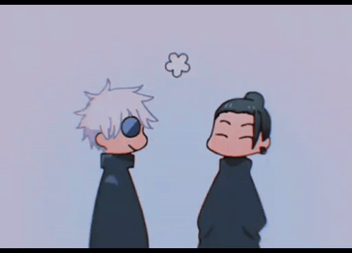 A Couple Of Anime Characters Standing Next To Each Other With A Flower In The Air . GIF