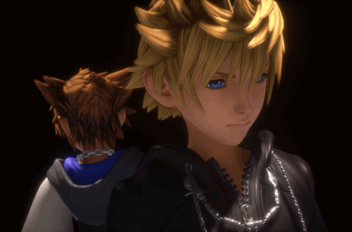 A Couple Of Anime Characters Standing Next To Each Other With One Wearing A Necklace GIF