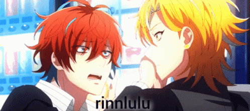 A Couple Of Anime Characters Standing Next To Each Other With The Name Rinnlulu Written On The Bottom GIF