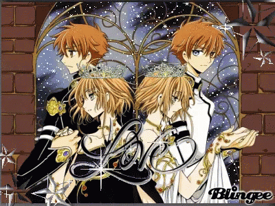 A Couple Of Anime Characters Standing Next To Each Other With The Word Blingee On The Bottom Right GIF