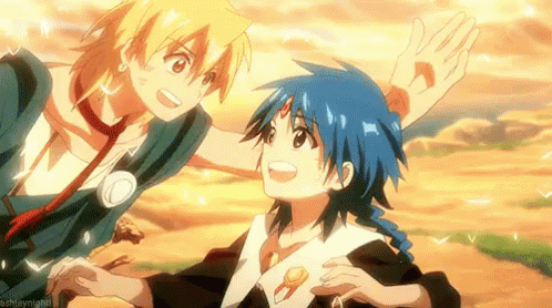A Couple Of Anime Characters Standing Next To Each Other . GIF