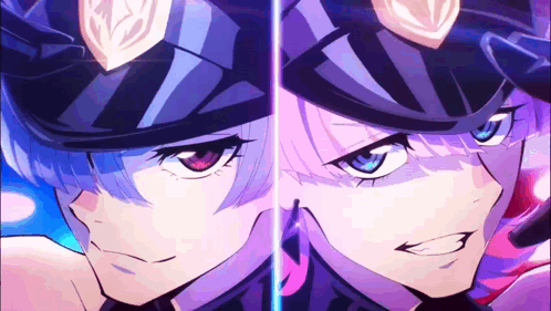 A Couple Of Anime Characters With Blue And Pink Hair GIF