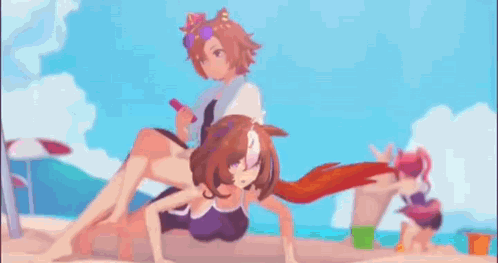 A Couple Of Anime Girls Are Standing On A Beach . GIF