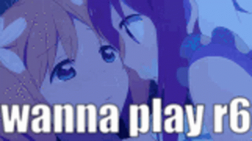 A Couple Of Anime Girls Kissing Each Other With The Words `` Wanna Play Ro '' Written In White Letters . GIF