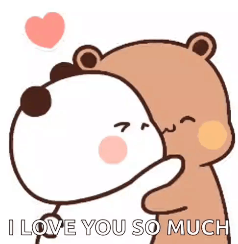 A Couple Of Bears Hugging Each Other With The Words `` I Love You So Much '' Written On The Bottom . GIF