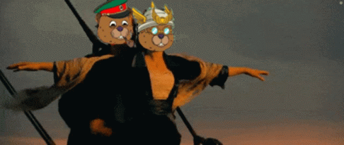 A Couple Of Cartoon Bears Are Standing Next To Each Other GIF