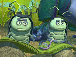 A Couple Of Cartoon Bugs Sitting On A Green Leaf With The Number 18 On Their Faces GIF