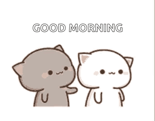 A Couple Of Cartoon Cats Are Hugging Each Other And Saying `` Good Morning '' . GIF