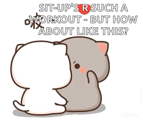 A Couple Of Cartoon Cats Are Sitting Next To Each Other And They Are Talking About A Workout . GIF