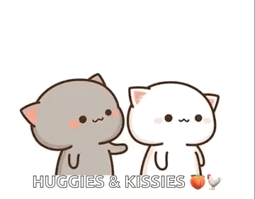 A Couple Of Cartoon Cats Hugging Each Other And Kissing . GIF