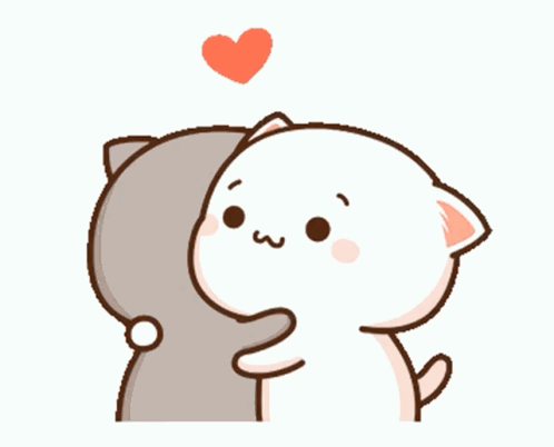 A Couple Of Cartoon Cats Hugging Each Other With A Heart Above Them . GIF