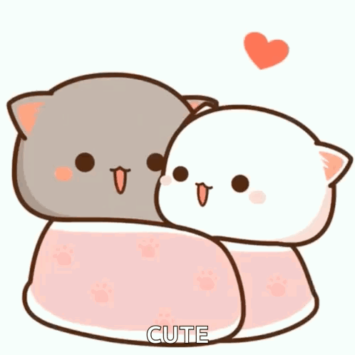 A Couple Of Cartoon Cats Hugging Each Other With A Heart Flying In The Background . GIF