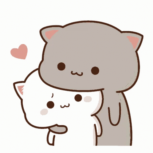 A Couple Of Cartoon Cats Hugging Each Other With A Heart In The Background GIF