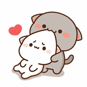 A Couple Of Cartoon Cats Hugging Each Other With A Heart In The Background GIF