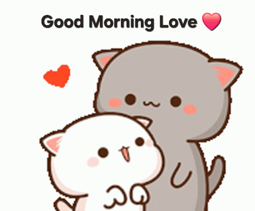 A Couple Of Cartoon Cats Hugging Each Other With The Words Good Morning Love Below Them GIF