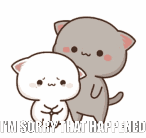 A Couple Of Cartoon Cats Hugging Each Other With The Words I 'M Sorry That Happened Below Them GIF
