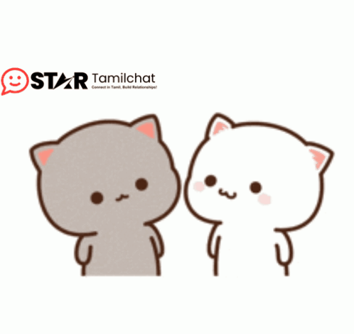 A Couple Of Cartoon Cats Standing Next To Each Other With A Heart Above Them That Says Star Tamilchat GIF