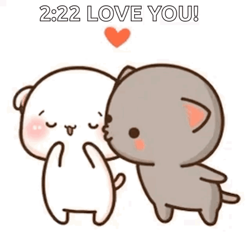A Couple Of Cartoon Cats Standing Next To Each Other With A Heart Between Them . GIF