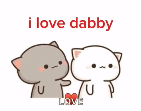 A Couple Of Cartoon Cats Standing Next To Each Other With The Words " I Love Dabby Love " Above Them GIF