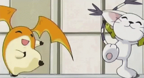 A Couple Of Cartoon Characters Are Dancing Together In A Room . GIF