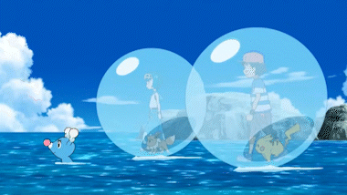 a couple of cartoon characters are floating in the water