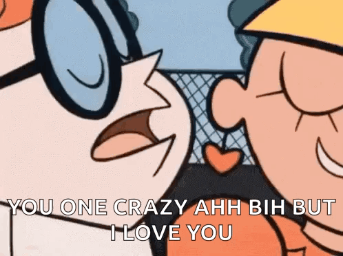 a couple of cartoon characters are kissing and one of them is saying i love you