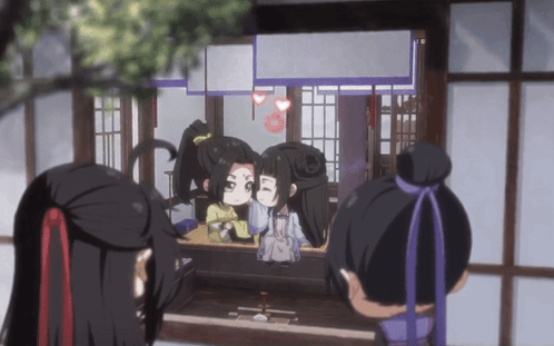 A Couple Of Cartoon Characters Are Standing In Front Of A Window GIF