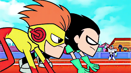 A Couple Of Cartoon Characters Getting Ready To Run On A Track GIF